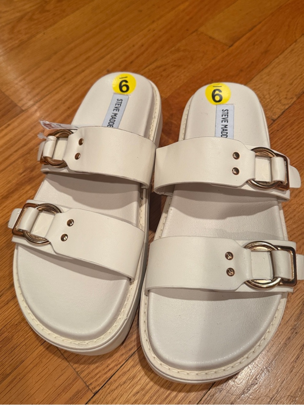 Steve Madden Women’s White Double-Buckle Slide Sandals